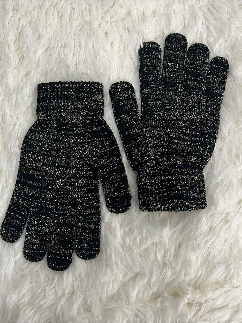 Sparkly Black and Gold Knit Gloves